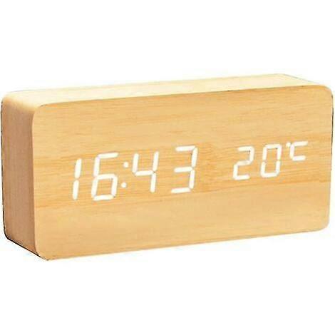 Wooden Digital Clock - Multifunctional Led Alarm Clock With Time/temperature Display And Control For Home Travel