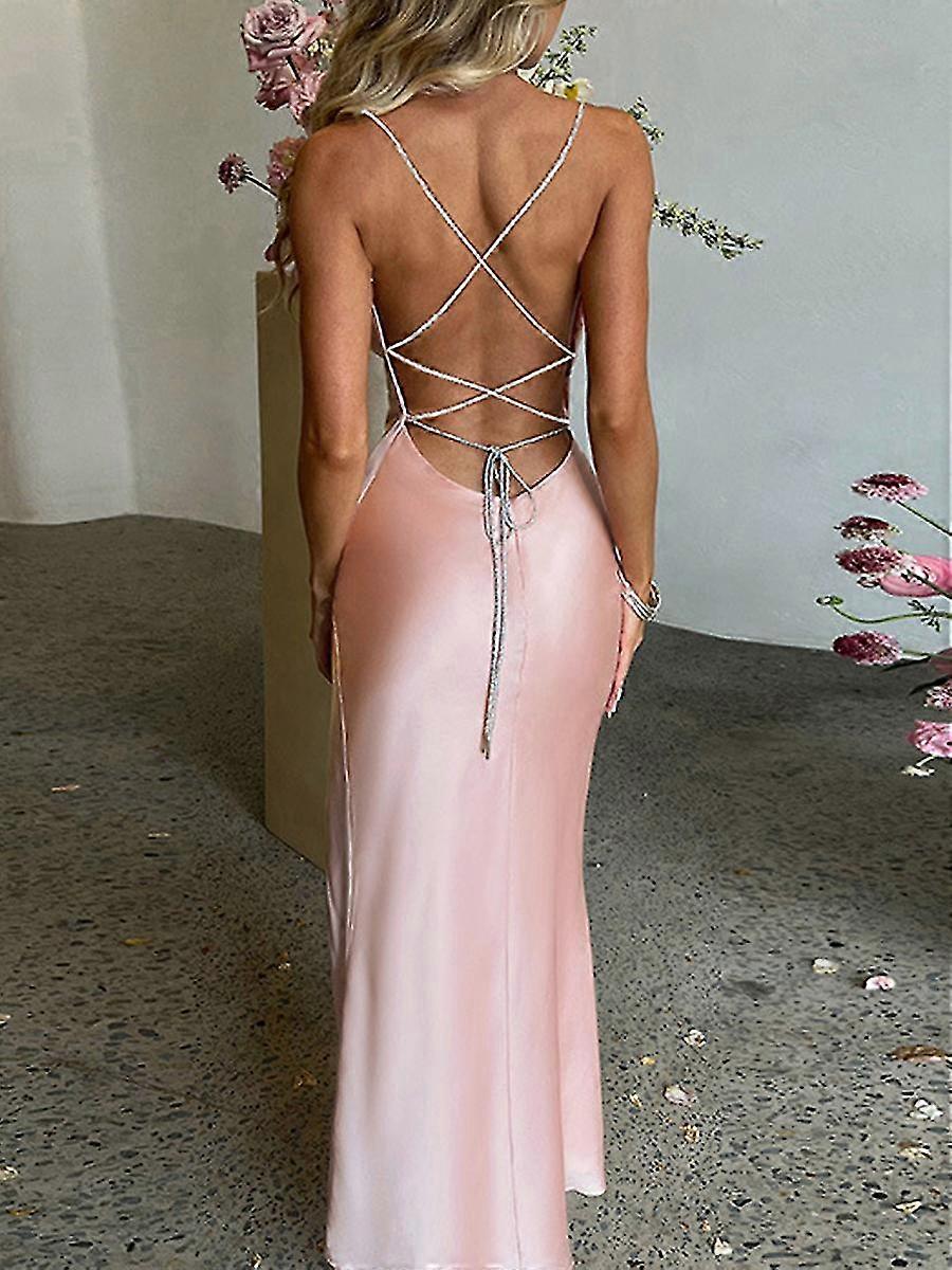 Y2k Low Cut Sleeveless Long Dress Sexy Satin Spaghetti Strap Backless  Bodycon Dresses Cocktail Party Clubwear | Fruugo UK