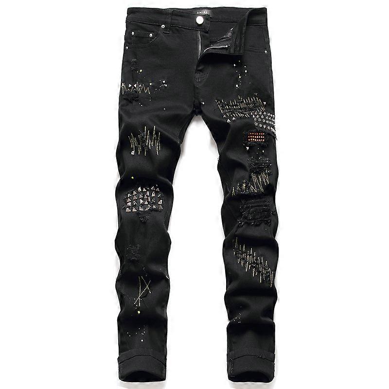 Star Embroidery Ripped Jeans Y2k Mens Jeans High Street Punk Style