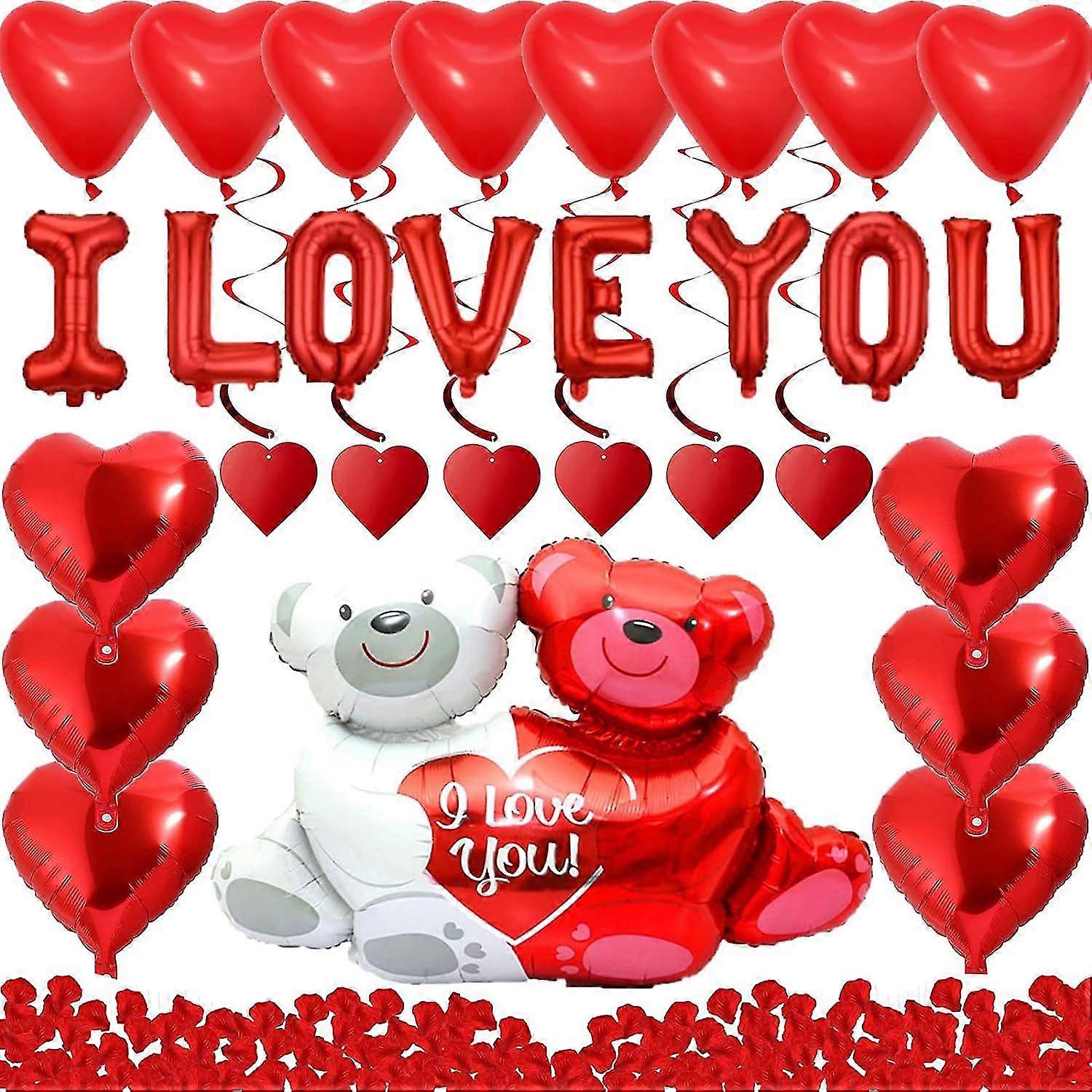 Valentines Day Balloons Decorations, I Love You Balloons Set, Heart Balloons Kit With Rose Petals, Valentines Day Decorations For Party