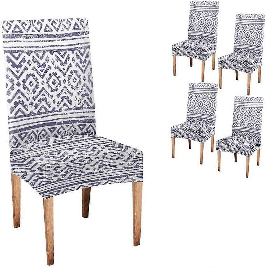 مكسيكيةقماش نمط تمتد كرسي الطعام غطاء مجموعة من 4 طباعة نمط هندسي للنسيج الخاص بك الزخارف العرقية والقبلية زخرفة رمادية وبيضاء