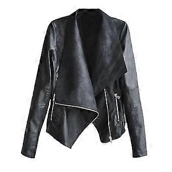 Women Pu Leather Jackets Irregular Bomber Coat Zipper Punk Short Outerwear - Size 4xl(black)