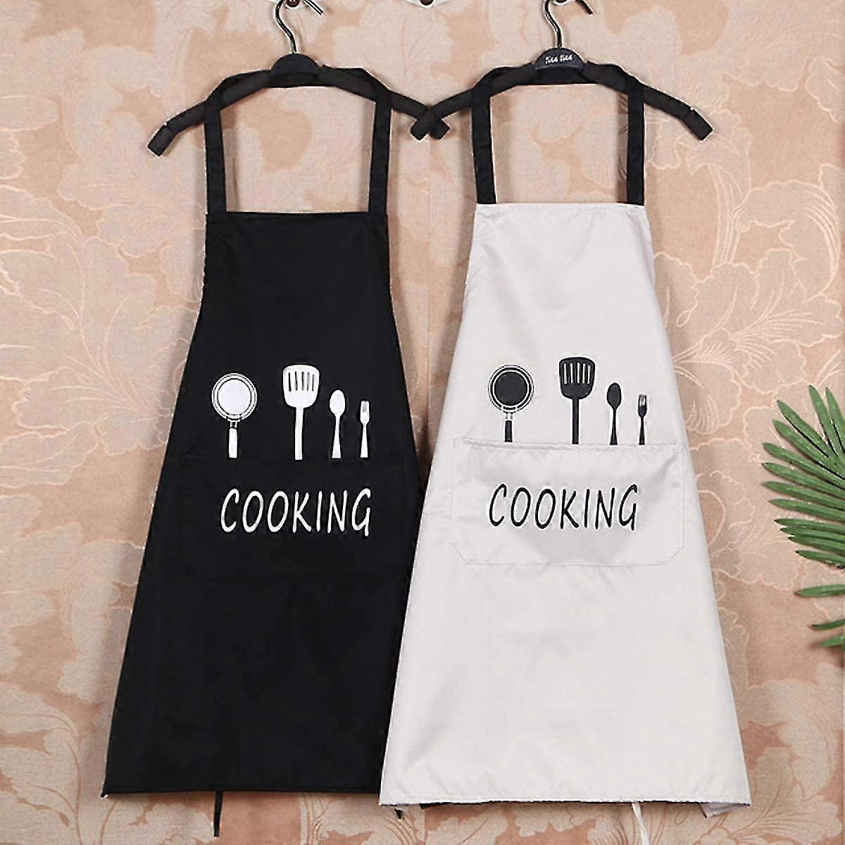 Kitchen Apron Set, Adjustable, Waterproof Oilproof, Black White, 2 Pcs