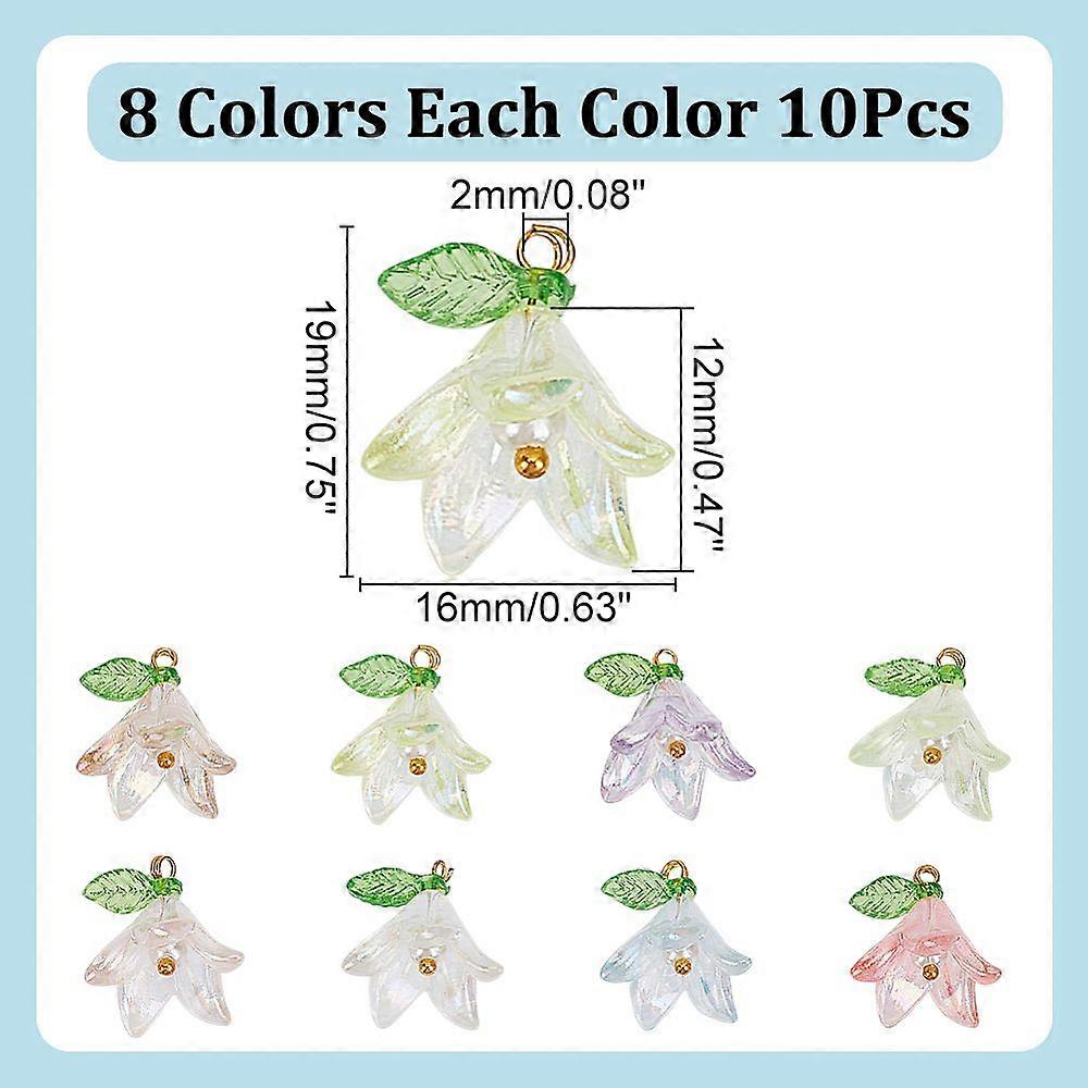 80Pcs 8 Colors Acrylic Pendant with Brass Loops Flower Mixed Color 19mm Hole: 2mm 10pcs/color