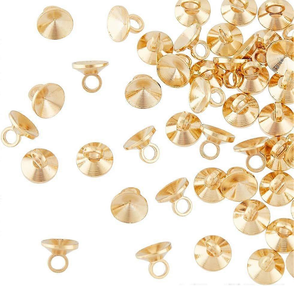 50Pcs Brass Bead Cap Bails Real 24K Gold Plated 6mm Bead Cap Connectors End Cap Beads Clasps Charm Round Bails with Loop Findings for Earring Necklace