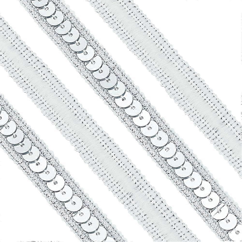 10.9 Yards Silver Sequin Ribbon Trim 13mm Wide Sequin Braid Trim No Stretch Flat Glitter Sequin Trim Fabric Paillette Ribbon Trim Sequin Trim for Sewi