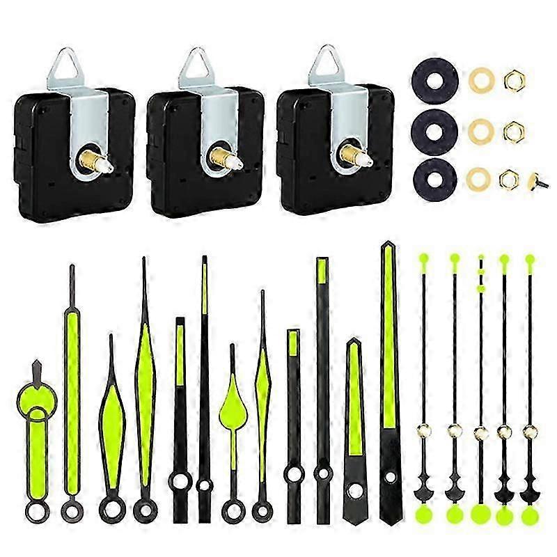 3Pcs Quartz Clock Movement Mechanism Parts with 6 Types Luminous Clock Hands Clock Accessories for Clock Repair
