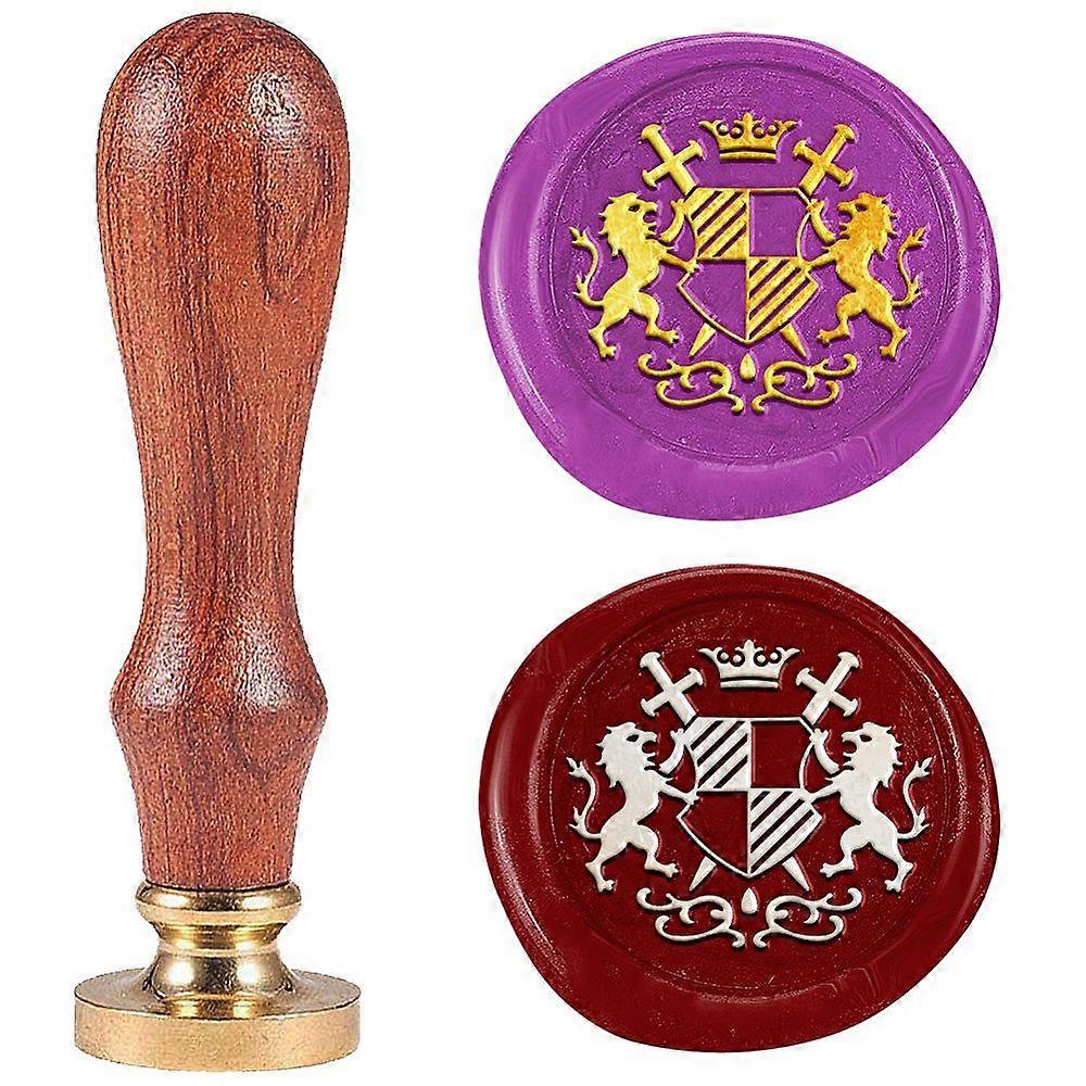 Wax Seal Stamp Set Sealing Wax Stamp Solid Brass Head with Wood Handle for Envelopes Invitations Gift Card Double Lions with Crown 83x22mm