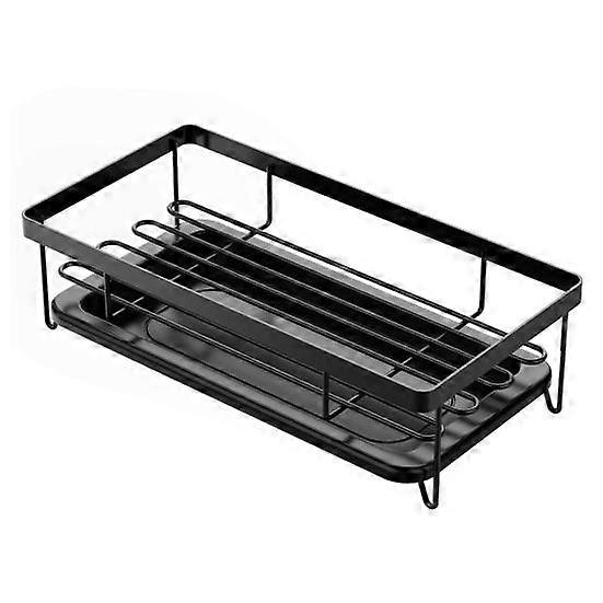 Sink Storage Rack Quick Drainage with Detachable Water Catcher Tray Stainless Carbon Steel Kitchen Drain Rack Sink Sponge Dish Rag Organization Shelf