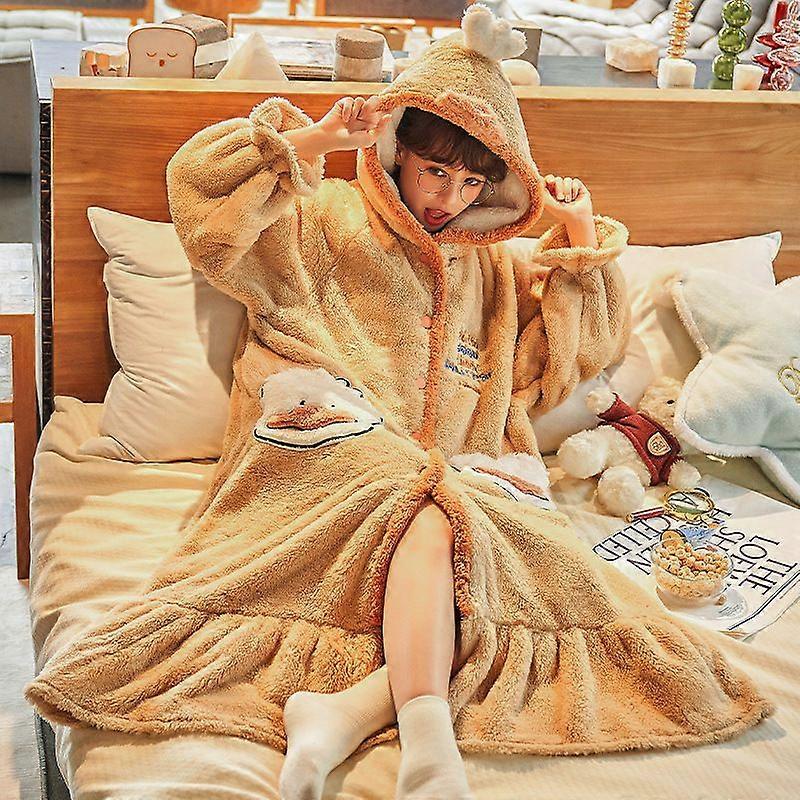 2022 Winter Pajamas For Women Cartoon Hooded Long Robe Jacket Cute Home Wear Sleepwear Kawaii Flannel Warm Comfy Lounge Bathrobe