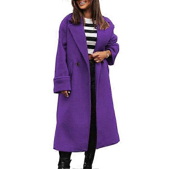 Women Loose Long Style Solid Color Thick Warm Windproof Pockets Double Buttons Long Sleeve Lady Overcoat Outwear