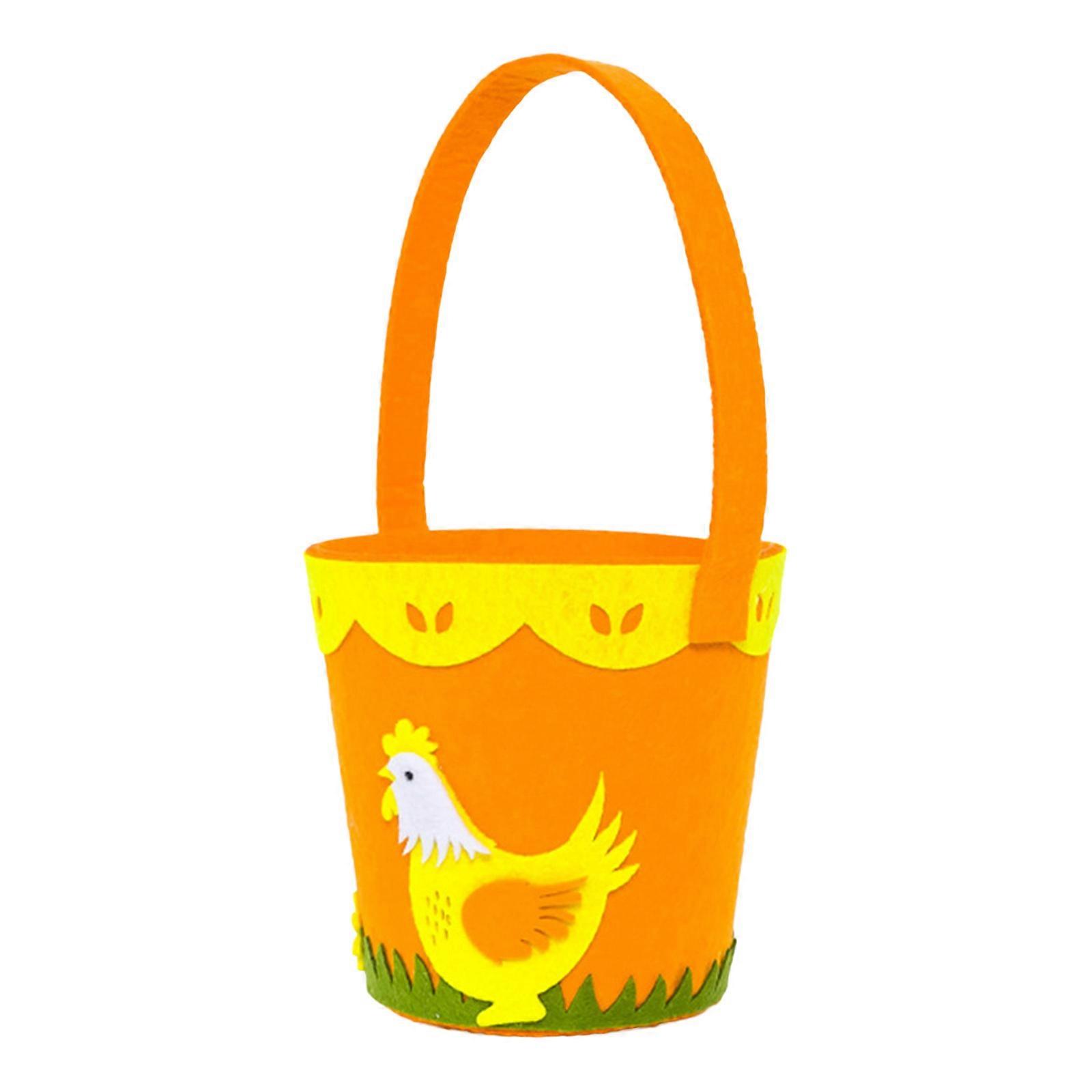 Easter Baskets with Handle Non-Woven Hunt Egg Tote Bag Colorful Painted Pattern  Orange