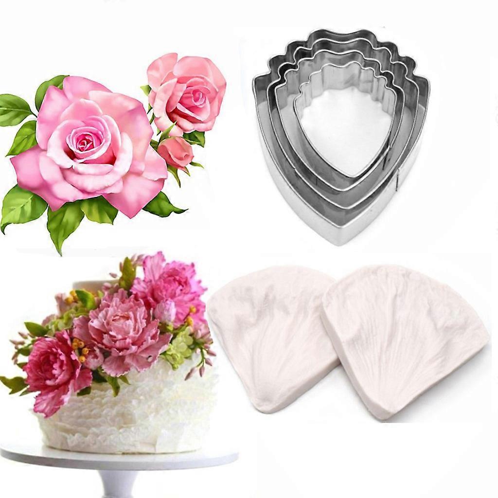 4 stk pionkutter i rustfritt stål 2 stk fondant silikon mugg gumpaste pioner sukkerhåndverk blomst åreform kronblad