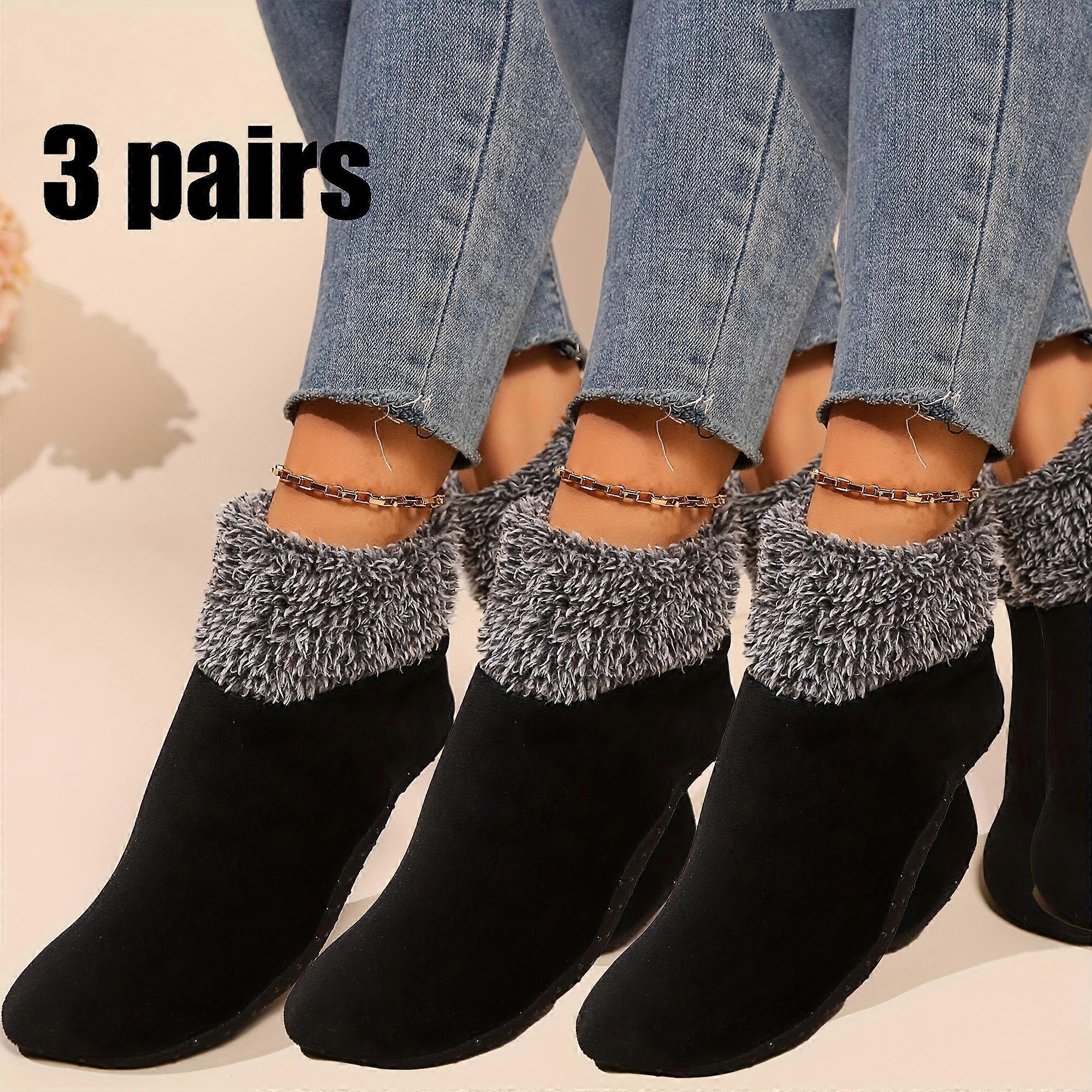 3 Pairs Women's Cozy Slipper Socks Fleece Lined Non-Slip Sole Warm Indoor Bootie Socks Floor Socks