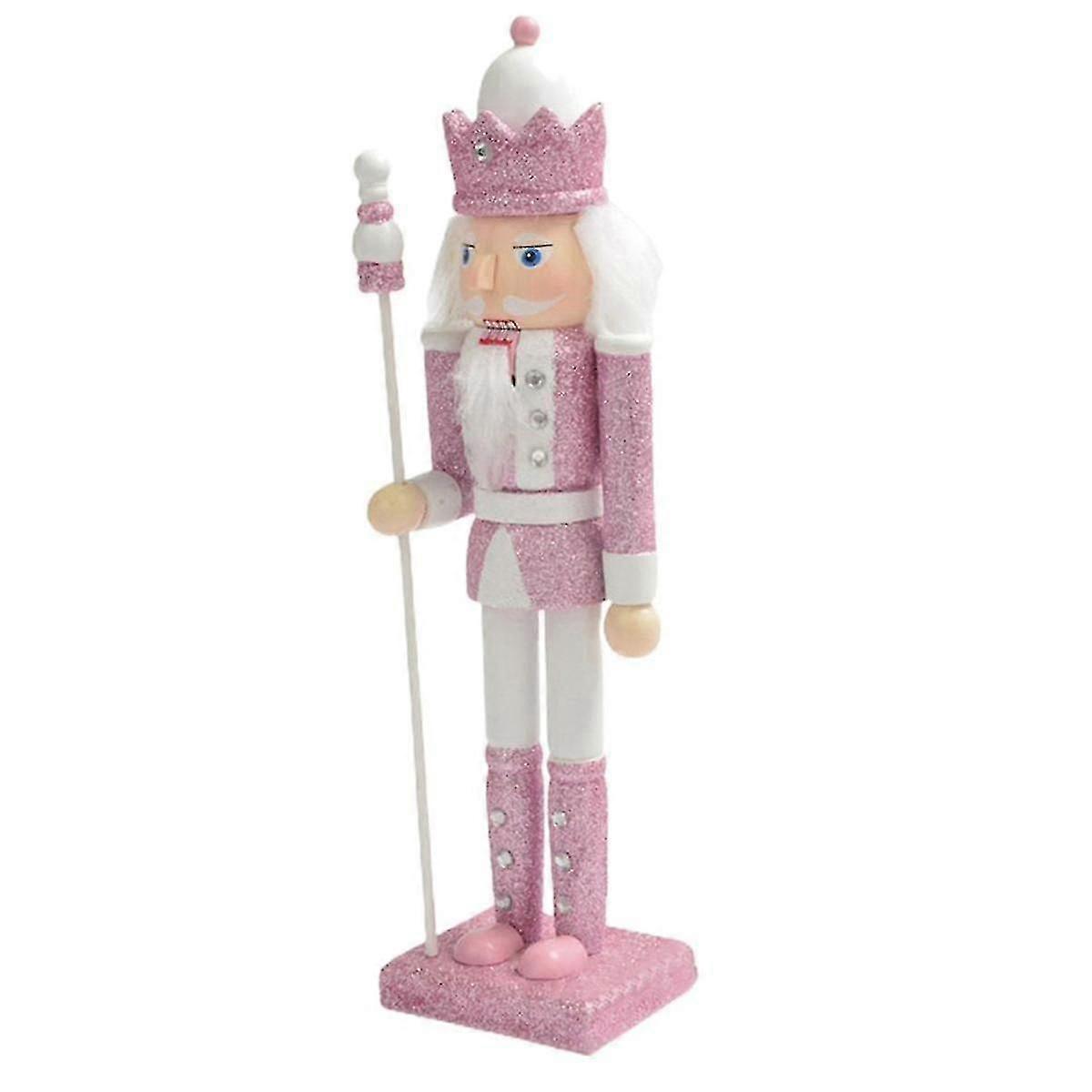 30cm Rosa Holz Nussknacker Figurine Weiß Haar Strass Intarsien Puppet Nussknacker Puppe Spielzeug Orname