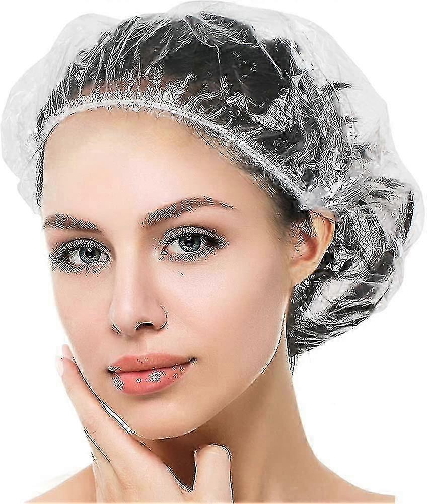 Shower Cap Disposable, 100 Pcs Gift Bath Caps Large Thick Clear Plastic Elastic