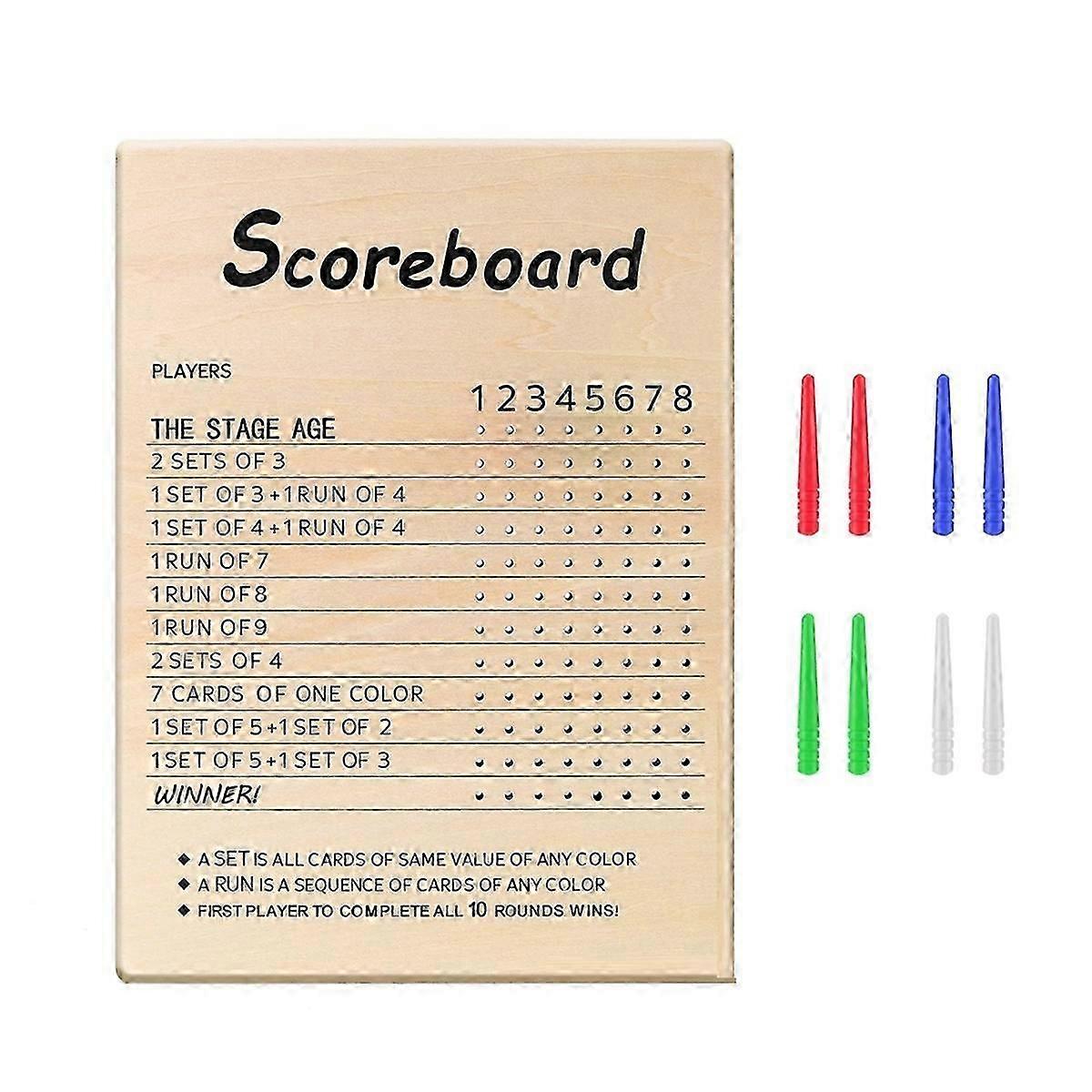Phase 10 Score Board, 2025 New Wooden Phase 10 Scoreboard And Round With 8 Colored Pegs, Phase 10 Score Sheets