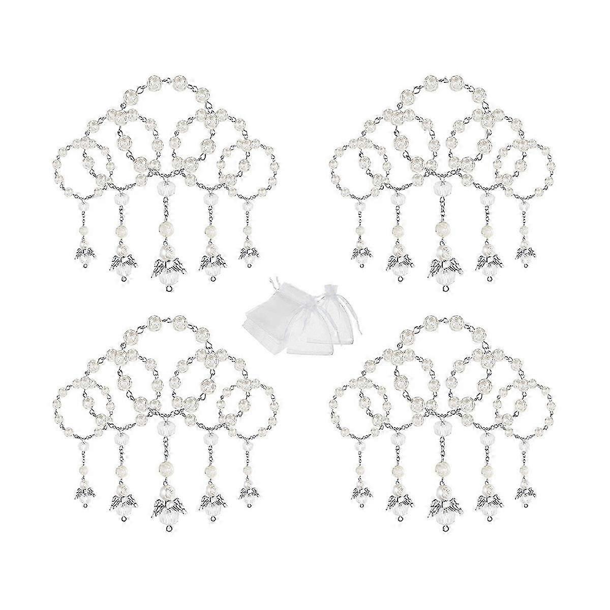 20 Pcs Baptism Acrylic Rosary Beads Mini Rosaries Angel with Organza Bags for the First Communion B