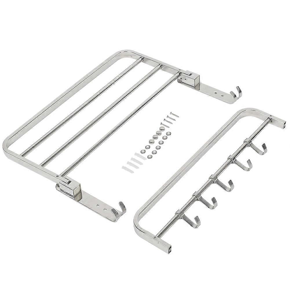 Stainless Steel Bathroom Hanging Rack Foldable Wall Double Towel Holder(50cm with Hooks)