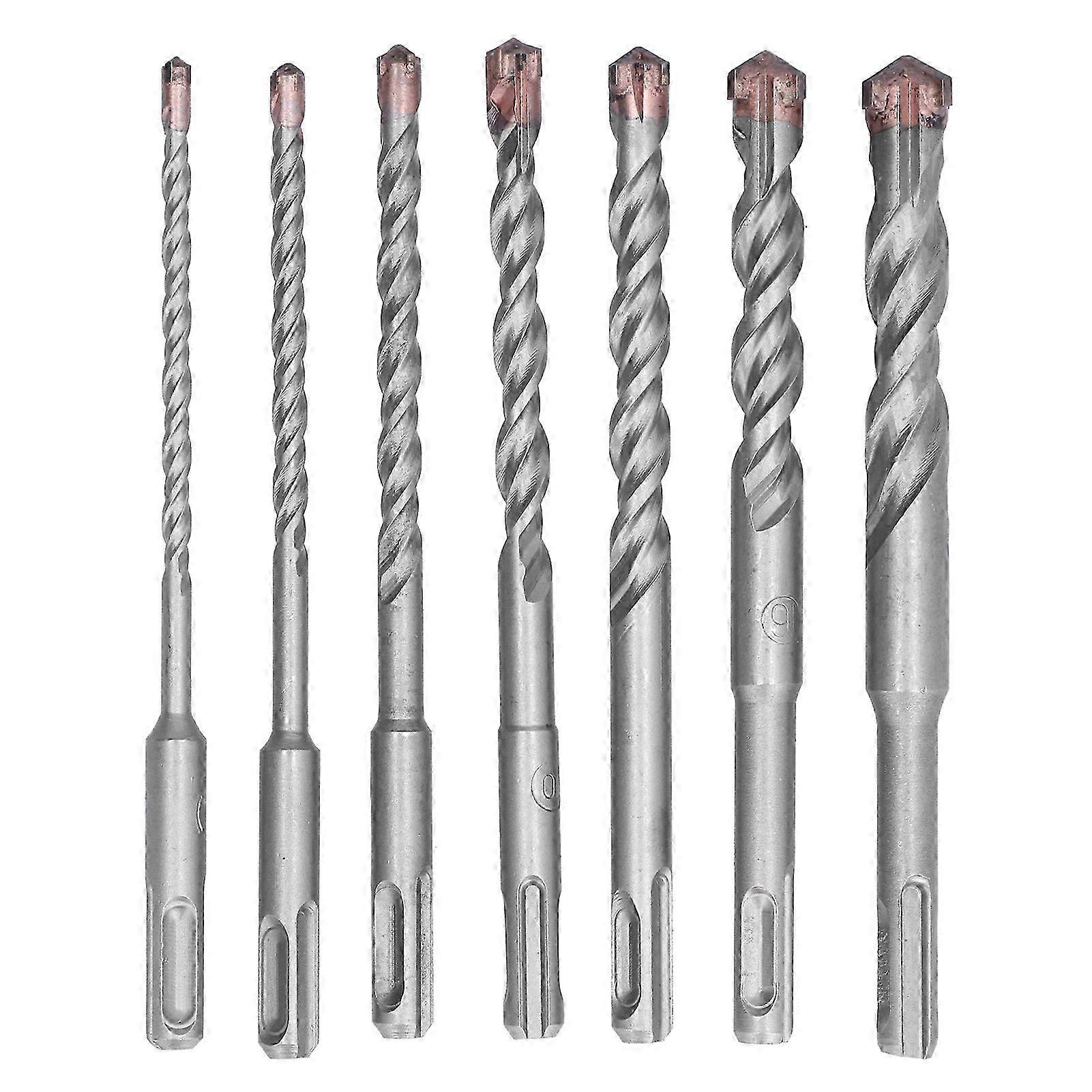 7 Pcs Drill Bit Set 3/8 Inch Cemented Carbide Cross Head Round Handle 160mm Concrete Drill Bit for Mechanical Processing