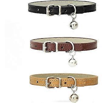 3 Peças Colar de Couro para Gato - Colar de Gato Ajustável com Fivela de Metal e Campainha