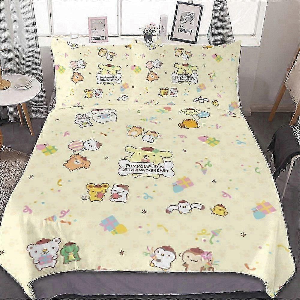 o470 Lençóis Pompompurin Conjunto de Capa de EdredomConjunto de Cama de 3 Peças Macio e Confortável Conjunto de Cama Macia para Cama (1 Capa de Edredom e 2 Fronhas) Cama She
