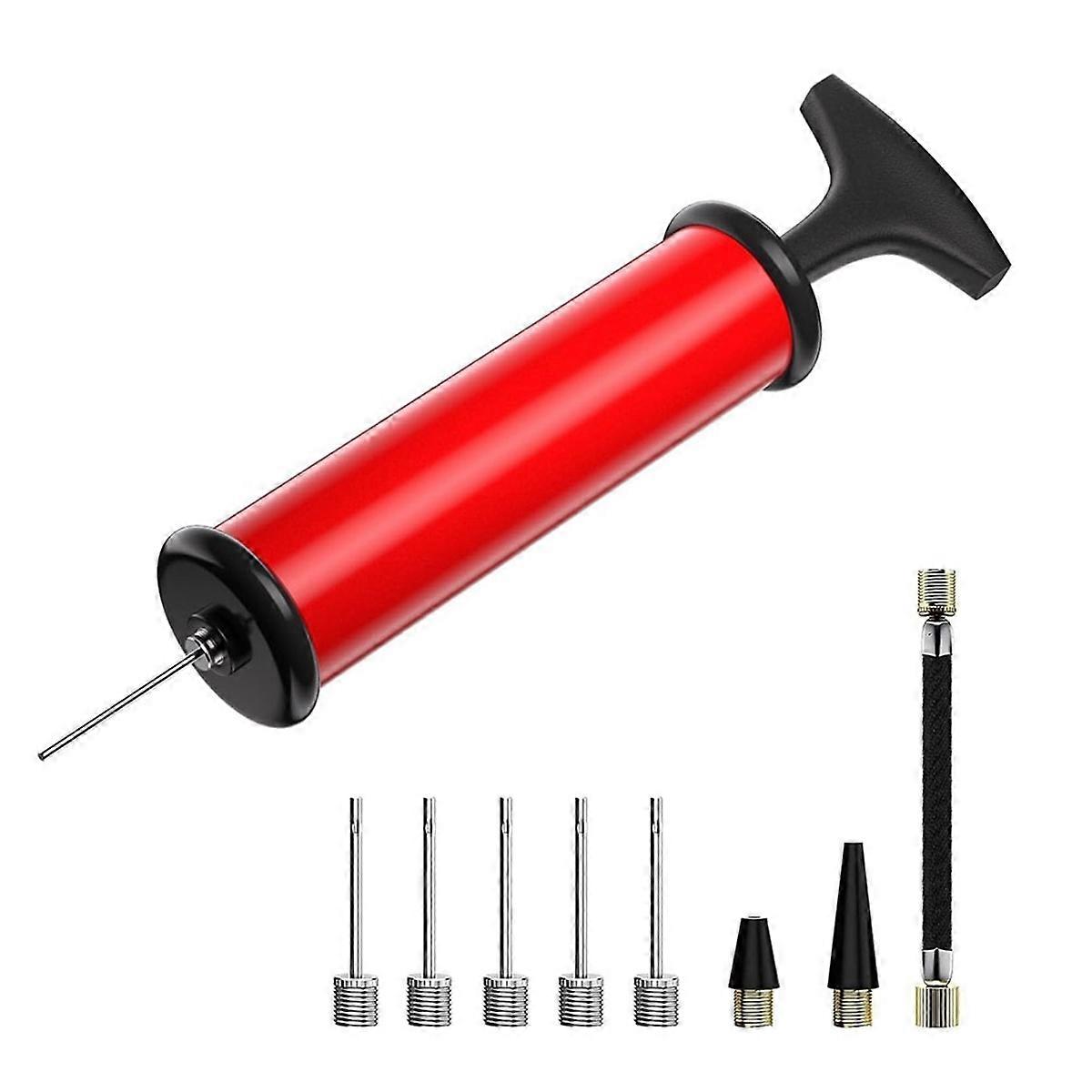 Sports Ball Pump Set with 5 Needles, Nozzle & Hose - Portable Push