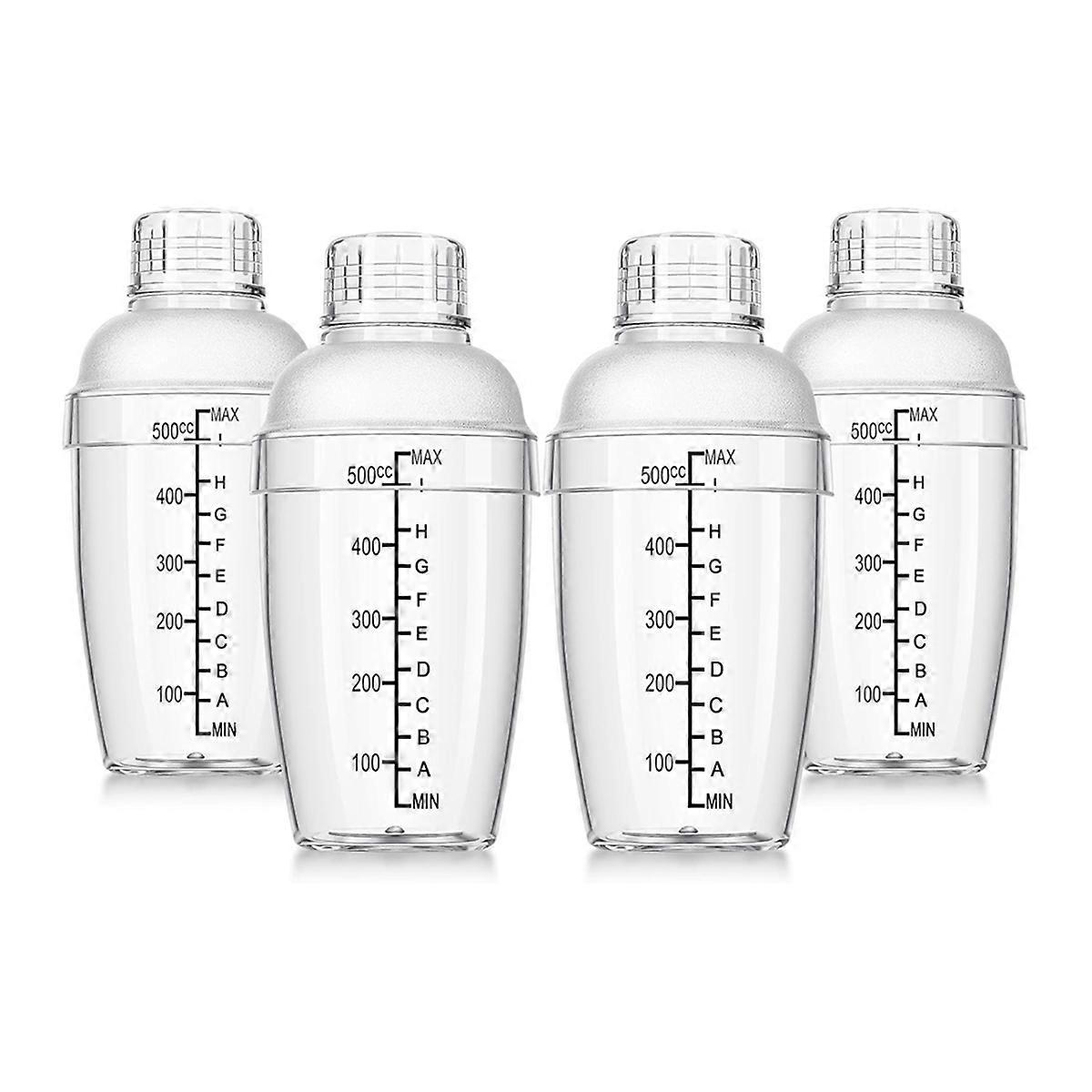 4 sztuk Plastikowy shaker do koktajli Ręczny mikser do napojów Shaker z wagą i sitkiem Top Clear Shaker Cup