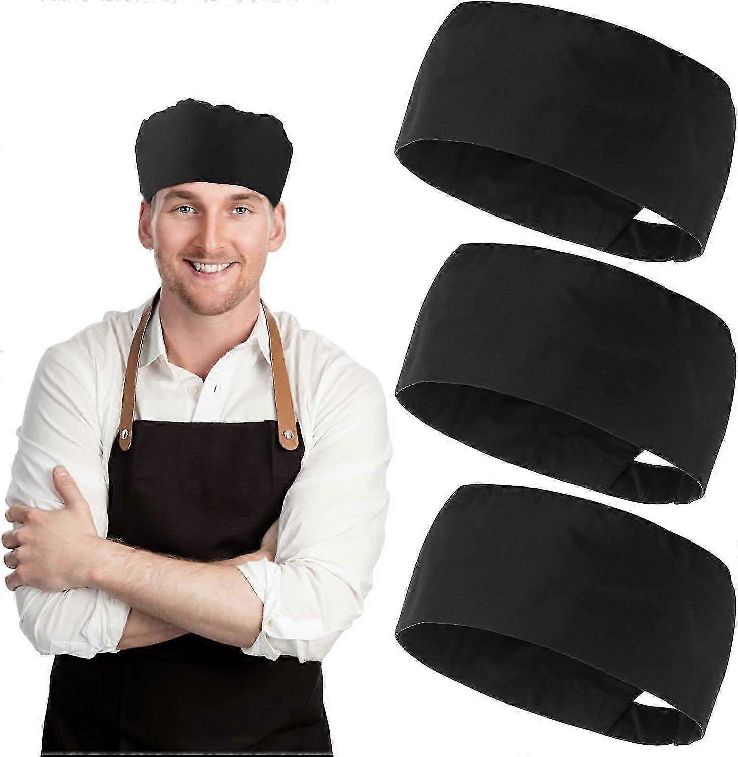 Elastic Adjustable Chef Caps for Kitchen Use - 3 Pack