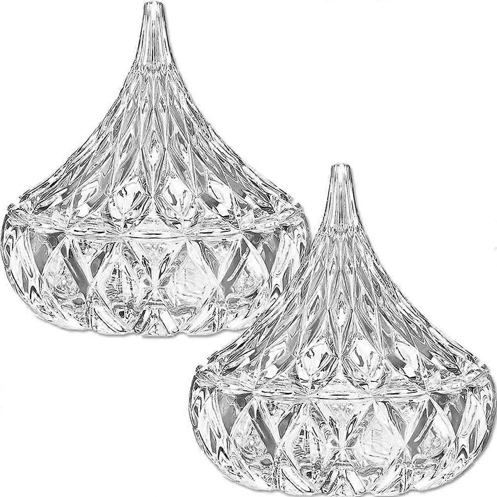 Glass Candy Jar Set of 2 with Lid – Decorative Crystal Candy Bowl Storage Container for Home and Kitchen