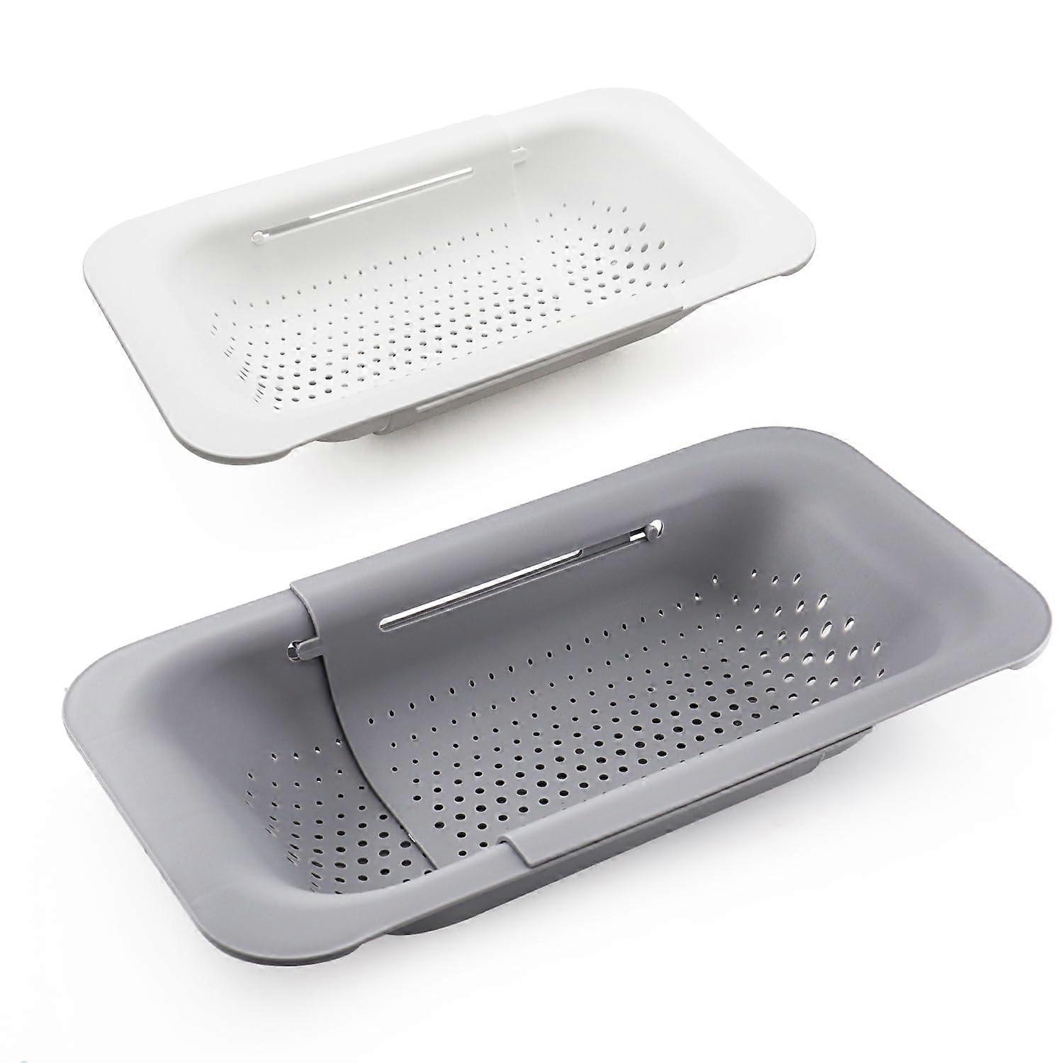 Collapsible Sink Colanders and Strainers Basket Set, 2 Packs for Draining Pasta and Drying Dishes in White and Gray