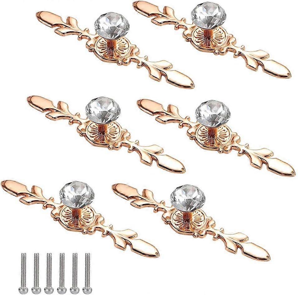 6 Pices Bouton de Porte Diamant Boutons de Porte en Cristal Dor Bouton de Meuble Poignee de Meuble Diamant Boutons en Cristal de Diamant pour Dcorati