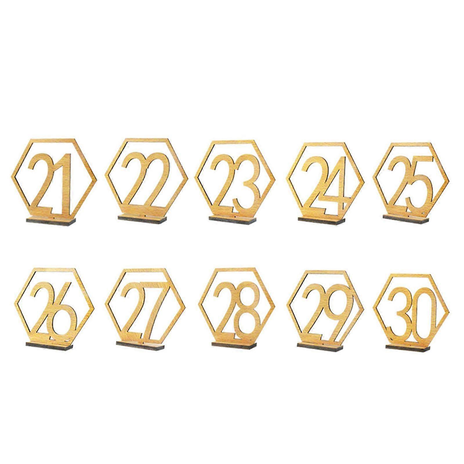 Mejor oferta de descuento 40% Números de mesa de madera rústica, forma de hexágono 10 piezas números de mesa de boda con base de soporte 100% a estrenar