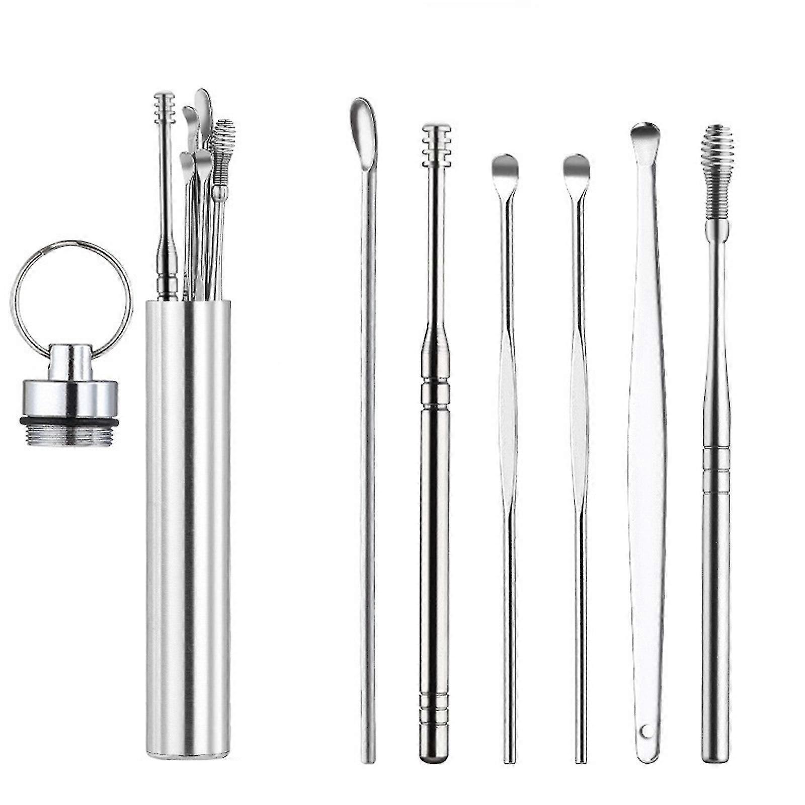 6 Stück / Set Ohrenschmalz Entfernung Kit, Ohrenschmalz Entfernung 6-in-1 Ohr Pick Tools Wiederverwendbare Ohrenreiniger, Edelstahl Ohr Pick Set mit Box