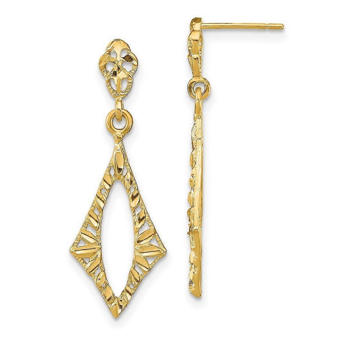 14k Solid Yellow Gold Sparkle Cut Diamond Shape Post Long Drop Dangle Earrings 31x10.5mm Wide-Dangle Earring for Women