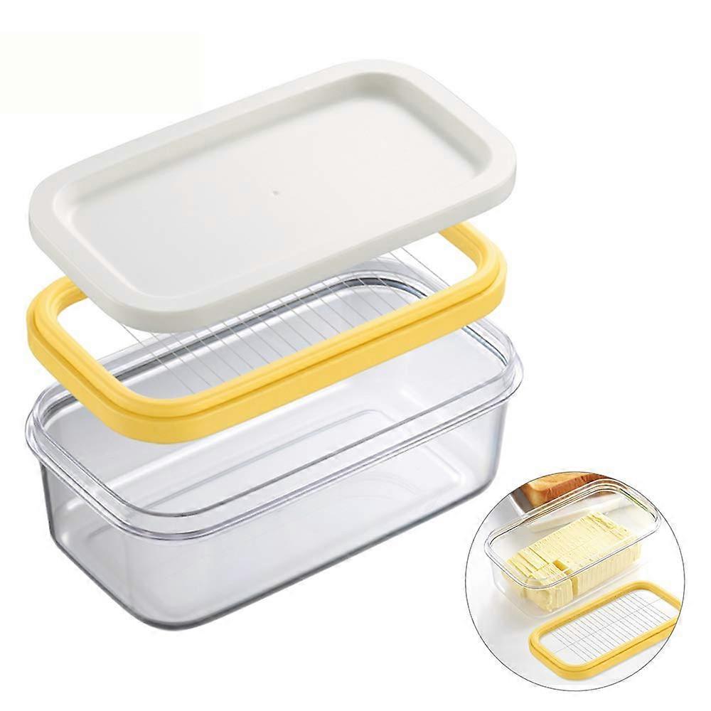 Plastic Butter Dish with Cutter Lid, Small 3.5oz Butter Keeper for Two Sticks, Plastic Butter Container for Easy Cutting