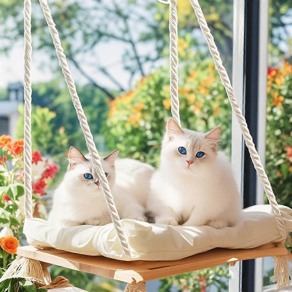 Cat Window Perch Soft Pillow Hammock with Strong Suction Cups for Indoor Cats - Premium Hardwood Shelf Bed