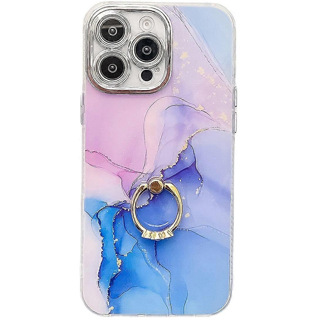 For iPhone 16 Pro Max Case with Kickstand IMD Marble Pattern Electroplated Phone Cover