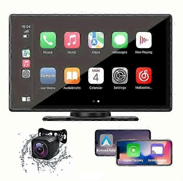 9 Inch Portable Wireless Carplay Touch Screen Dash Mount, Car Stereo Bluetooth, Rear Camera, Navigation