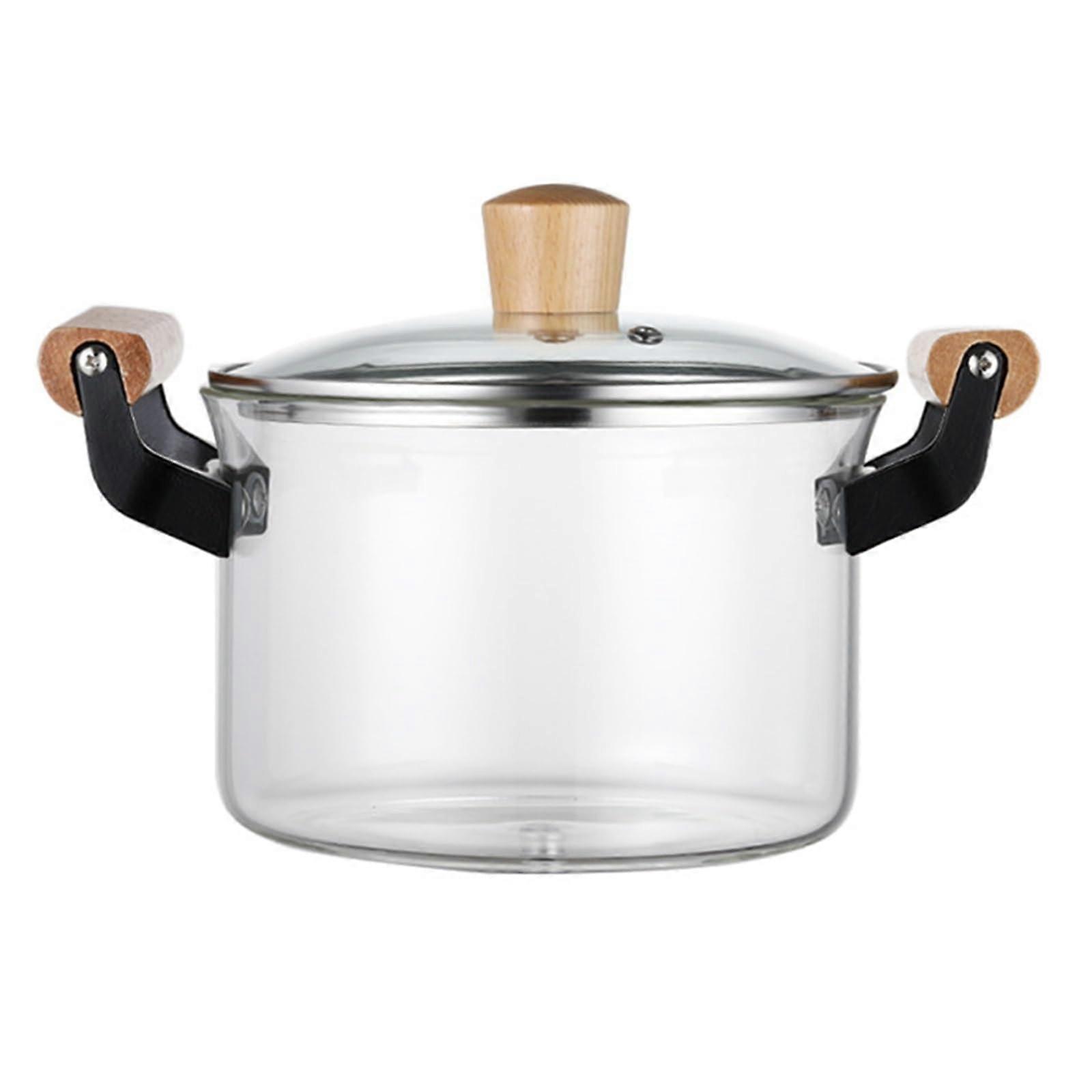 Glass Cooking Pot with Lid, 4.5L Heat Resistant Clear Microwave Safe Glass Pot with Two Handles for Soup and Porridge