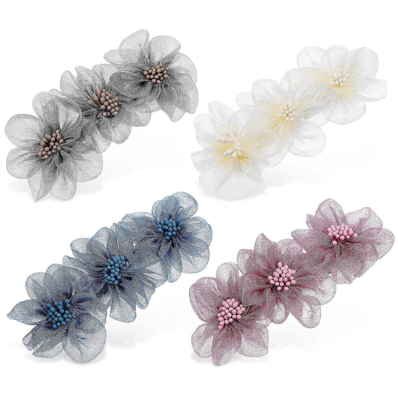 4PCS Snap Flower Hair Clips for Women, Boho Style, Secure Hold, Multi Color, All Occasions