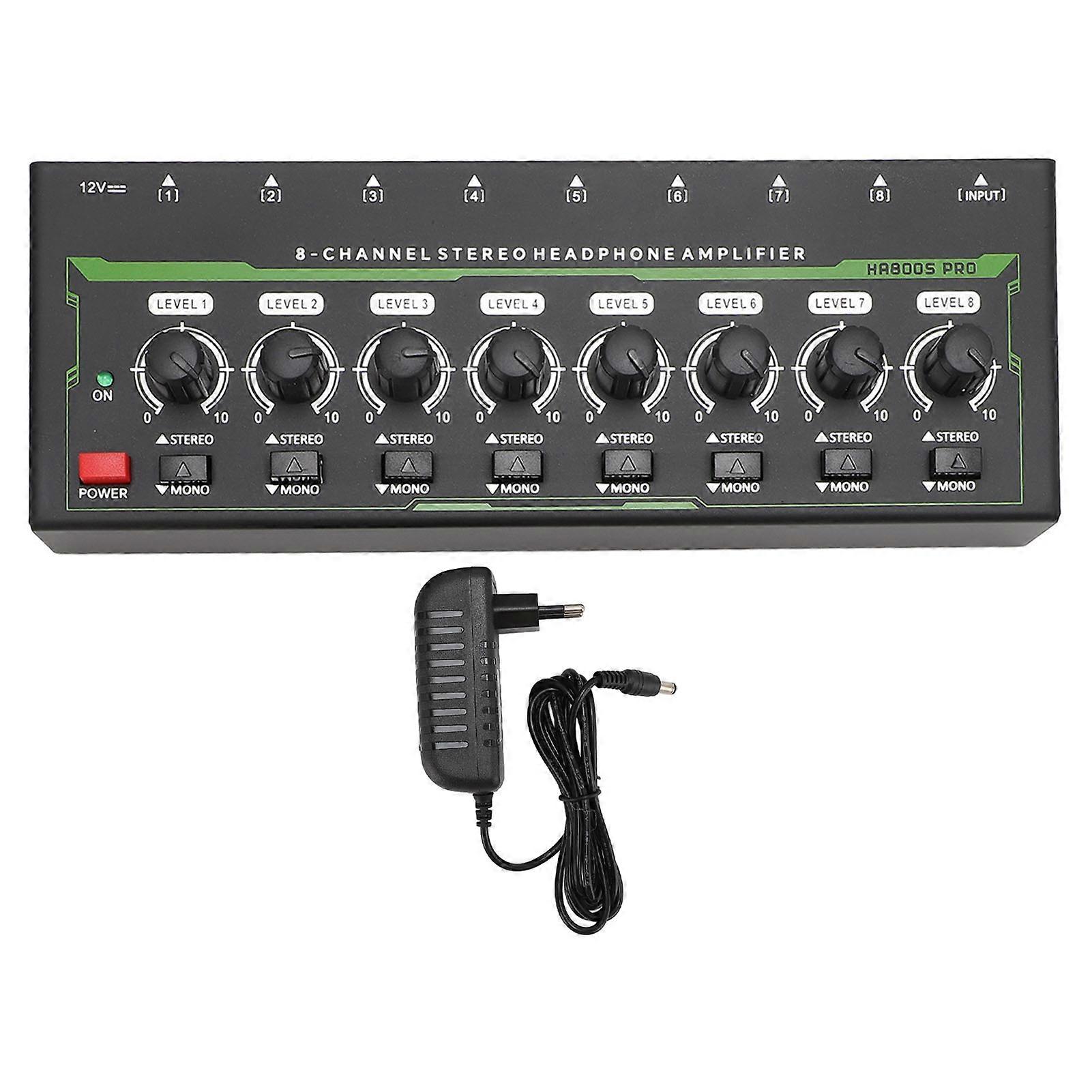 8 Channel Stereo Headphone Amplifier with RGB Lights and Volume Control for Studio Use