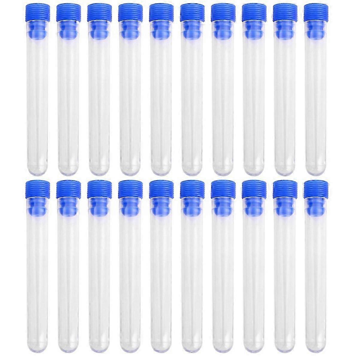 20pcs 100*15mm Non-Graduated Plastic Test Tubes Screw Blue