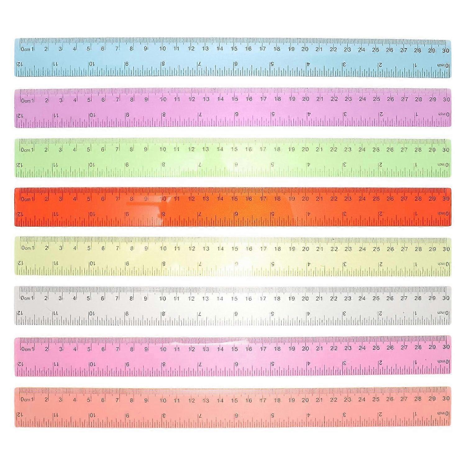 8pcs Students Rulers Measuring Ruler Plastic Ruler Reusable Drawing Ruler Office Supplies 30cm