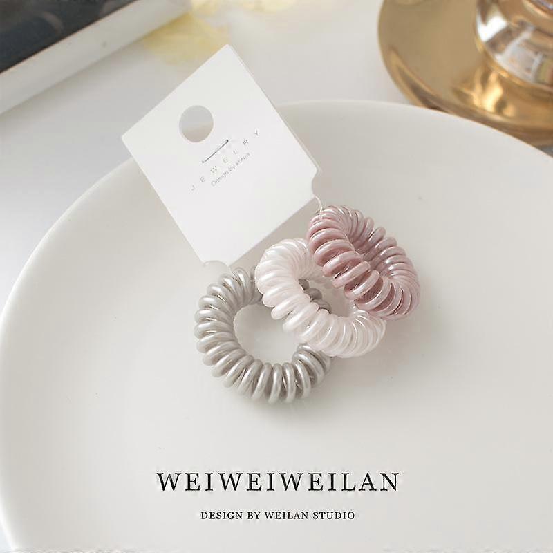 3 Pcs New Shiny Phone Cord Hair Ties Champagne Color Small High Elasticity Seamless All-match Temperament Hair Tie