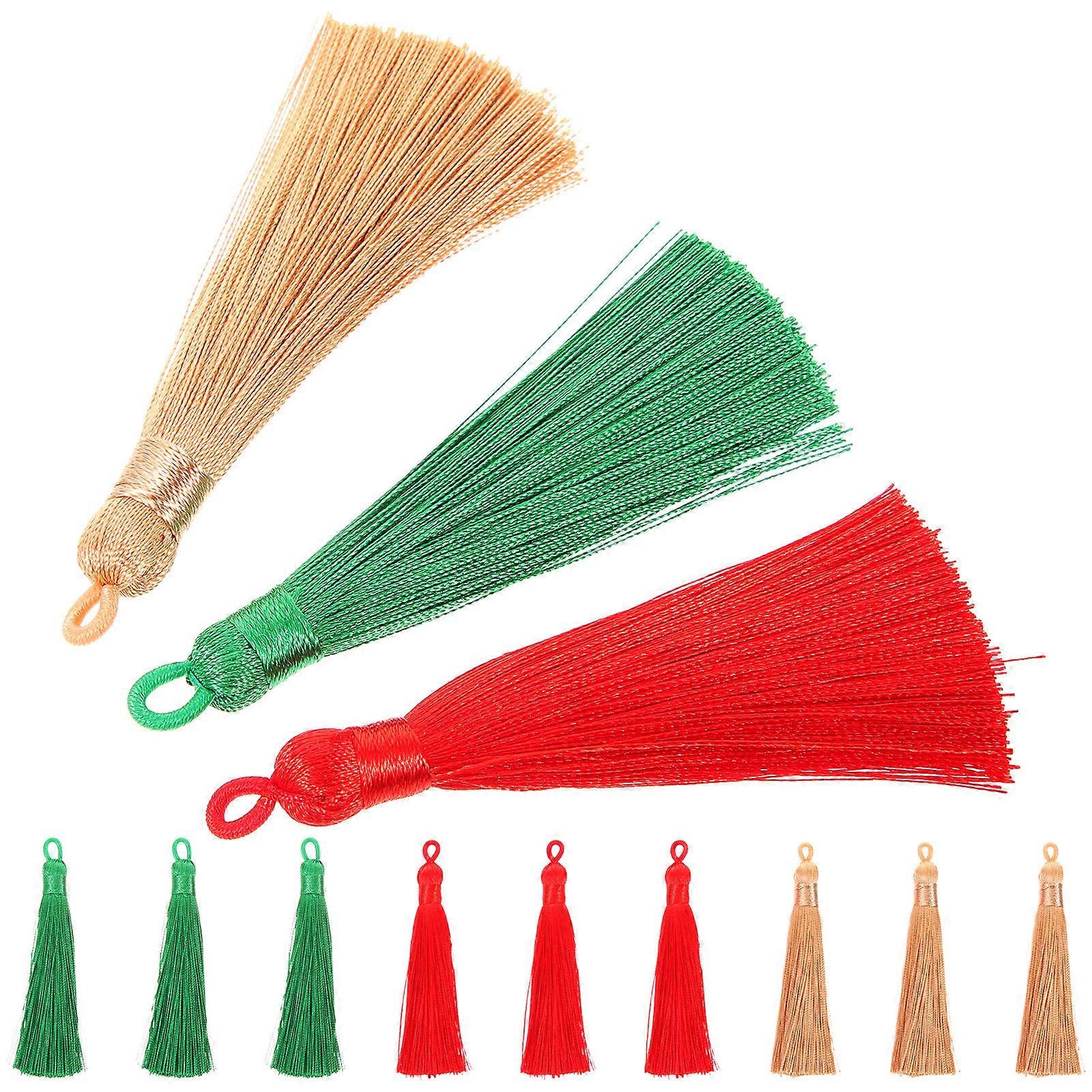 Tassels With Loop Bookmark Tassels For Crafts Bookmarks Tassel Silk Green 9x1cm Daily Use 12Pcs