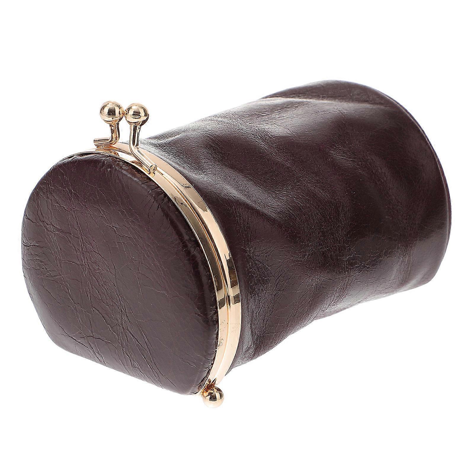 Mini Makeup Bag With Mirror Leather Rectangular Retro Design For Daily Use 1Pc