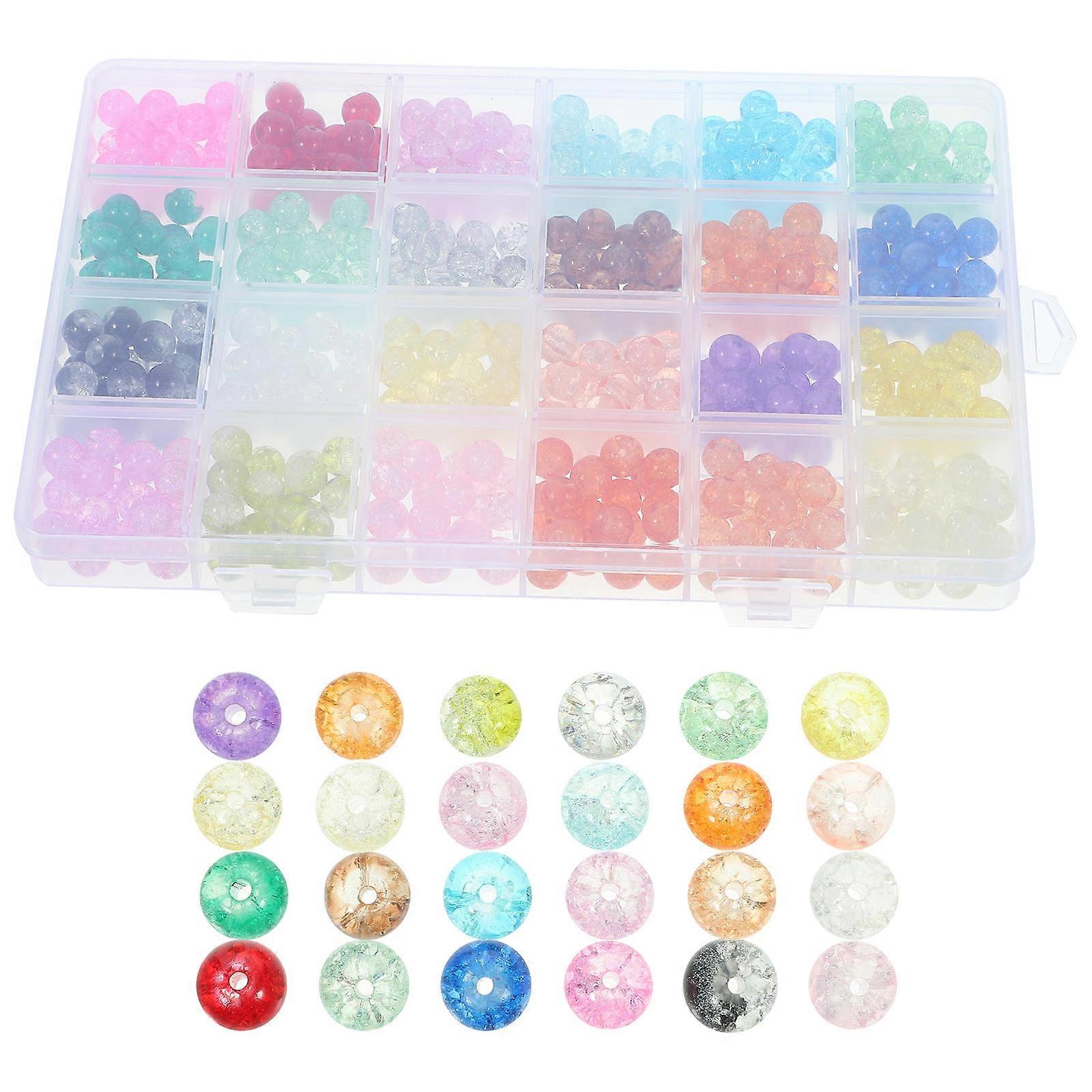 1 Box DIY Glass Beads Kit with Compartment, Cracked Pattern & Spacer Beads for Handmade Bracelets, Necklaces and Jewelry Crafting