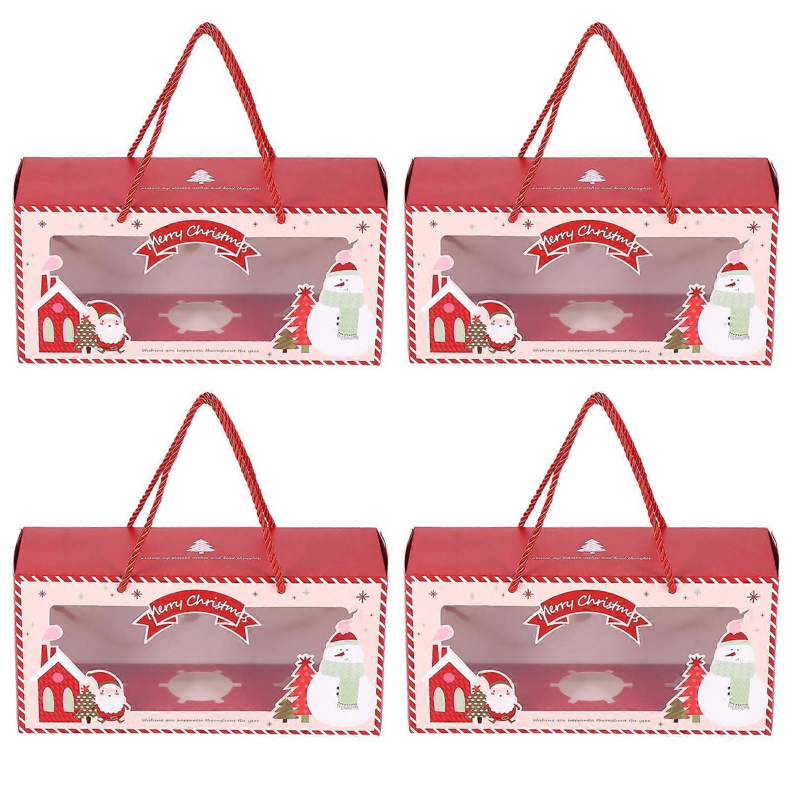 Practical Cupcake Boxes Paper Cupcake Box Portable Carrying Red 27.5x13.5cm 4Pcs