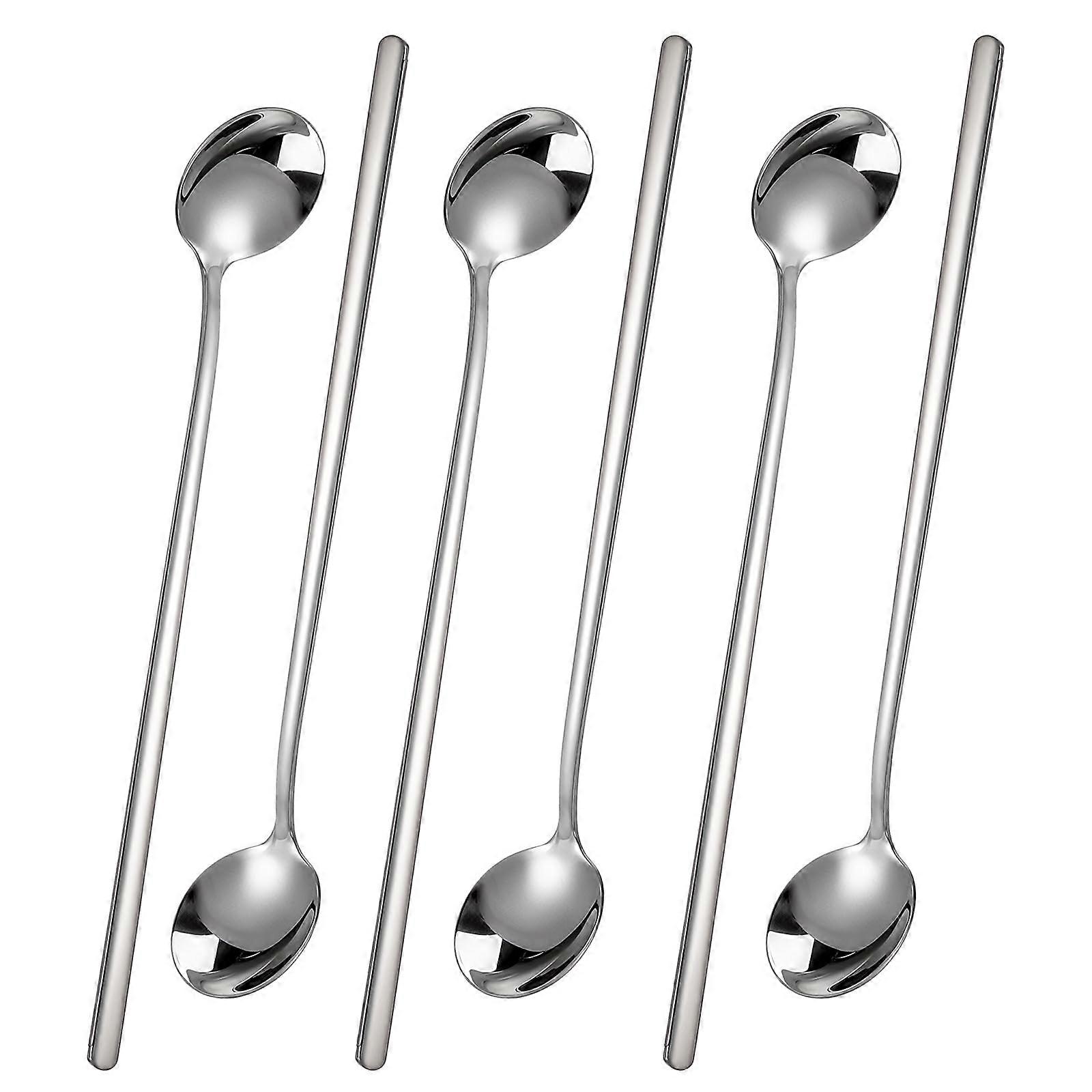 Set of 6 Mini Stainless Steel Tea Spoons Long Handle Mixing Spoons for Coffee, Dessert, Cappuccino, and Cocktails